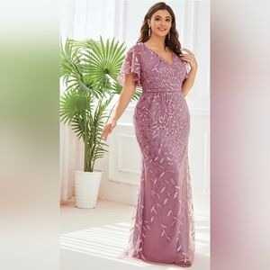 Elegant Ever Pretty Dionne V-Neck Pink Leaf Sequined Fishtail Evening Gown
